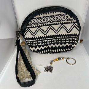 Patterned Zipper Purse with Wrist Strap